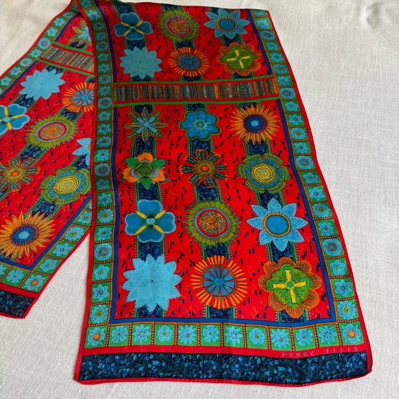 •Perry Ellis Signed Floral Geometric Print Scarf 15”x58”NWOT - Picture 11 of 12
